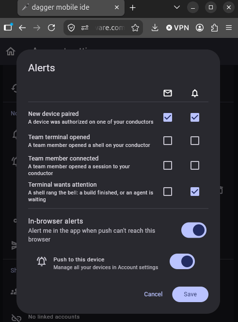 Alert settings for agents that need an answer