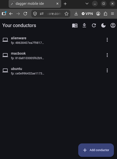 A list of connected machines
