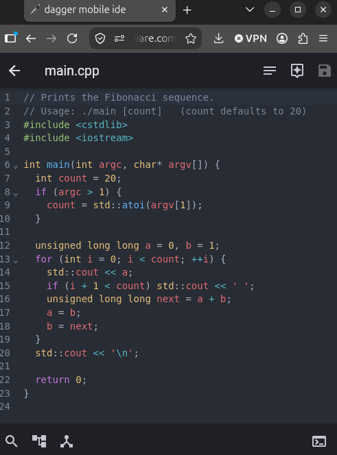 Code open in the editor, read over an encrypted connection