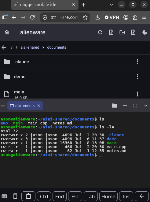 A terminal on a phone with selectable output